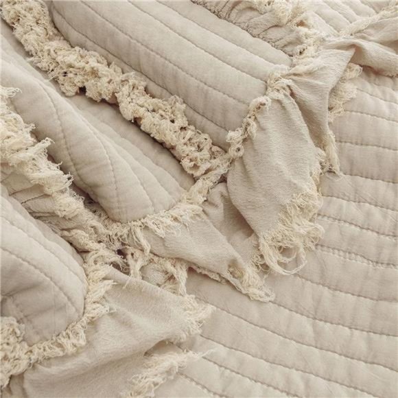 Farmhouse Throw Blanket Boho Cottage Decor Soft Decorative Beige Quilted Cover - Picture 11 of 13